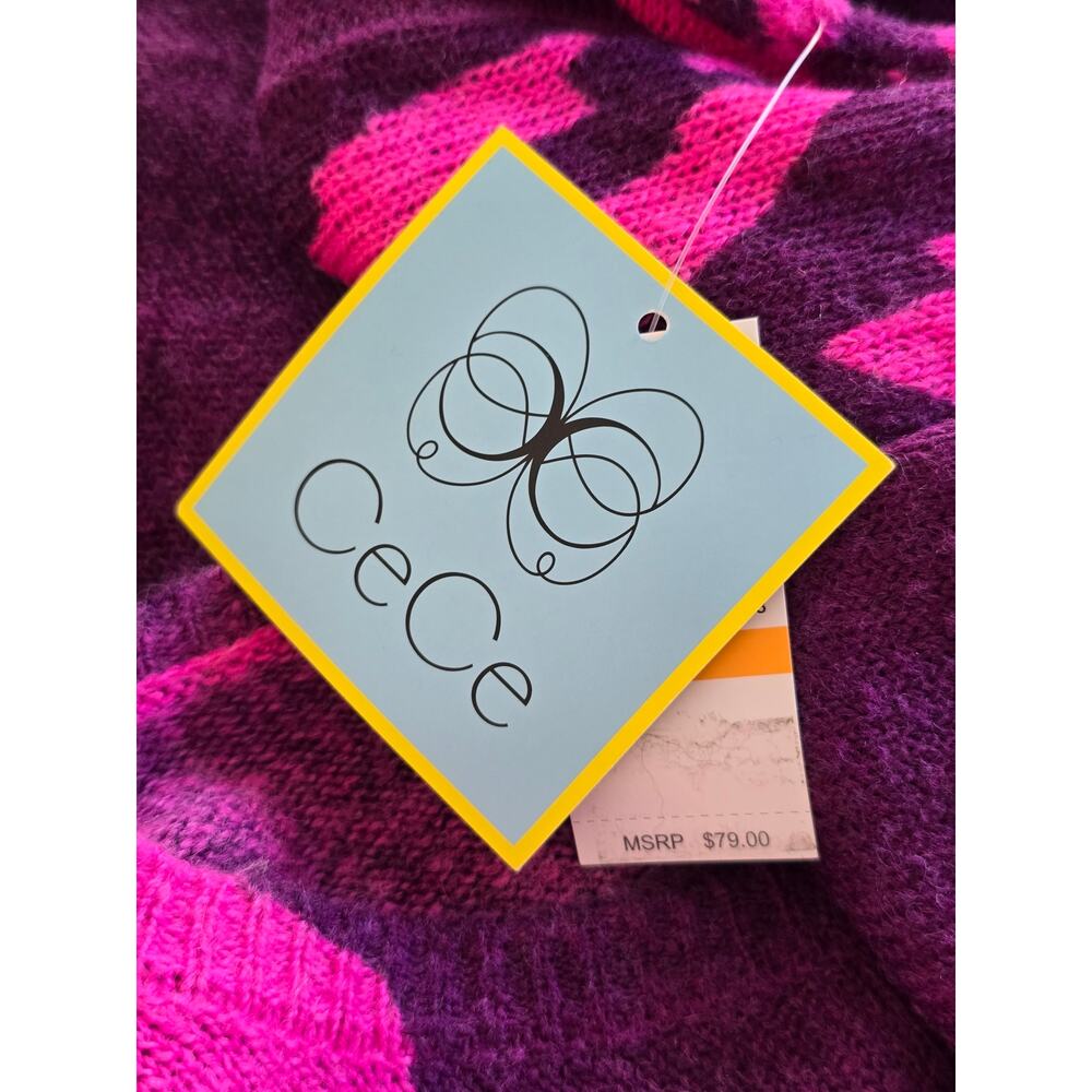 CeCe Purple Pink Floral Knit Sweater Women's Small Long Sleeve Top - Picture 5 of 6